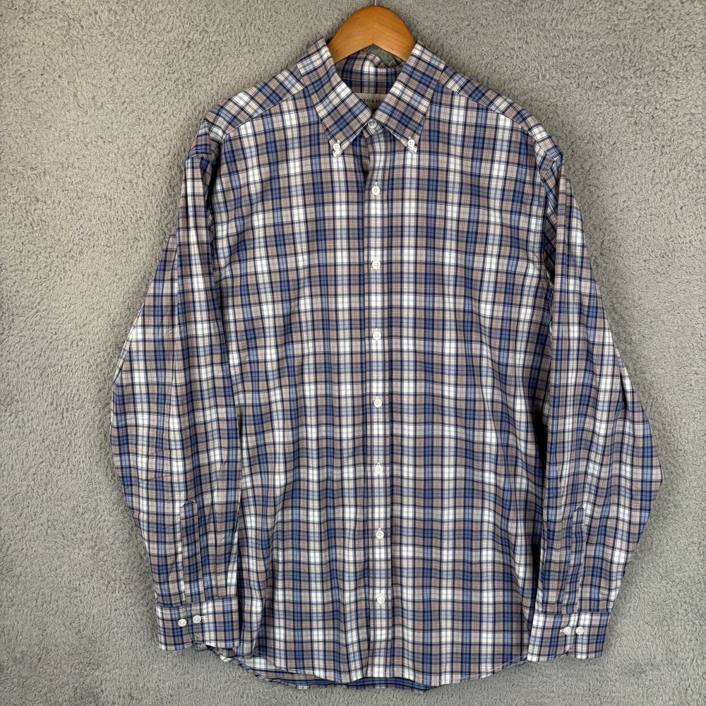 Holderness & Bourne The Andrews Shirt Men XL Blue Plaid Tailored Fit Button Down